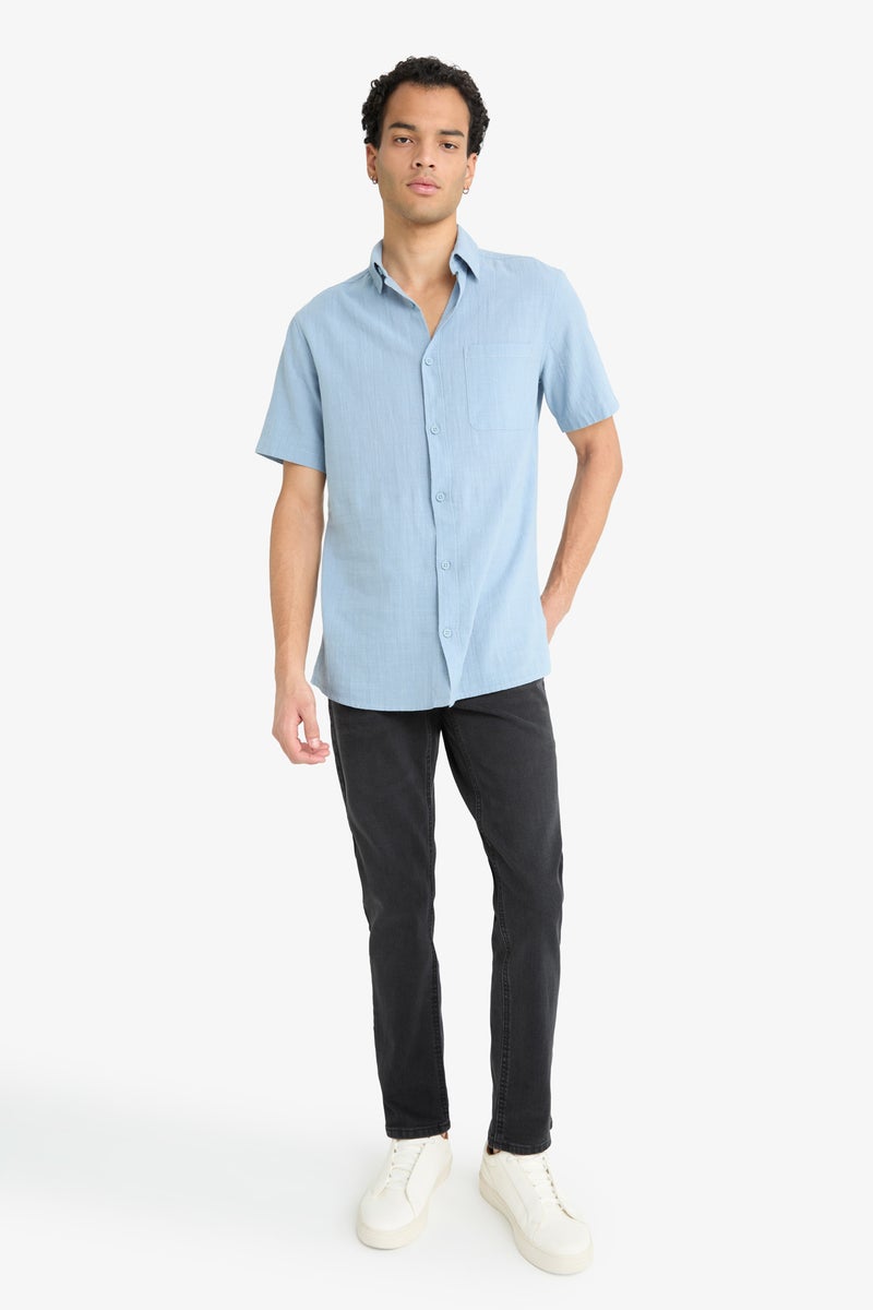 DeFacto Blue Man Slim Fit Polo Collar Short Sleeve Shirt Casual - Image 2